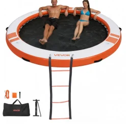 VEVOR Inflatable Floating Dock, 10 FT Inflatable Dock Platform, Non-Slip Water Air Mat with Portable Carrying Bag & Detachable Ladder, Floating Water Platform Island Raft for Pool Beach Ocean, Orange