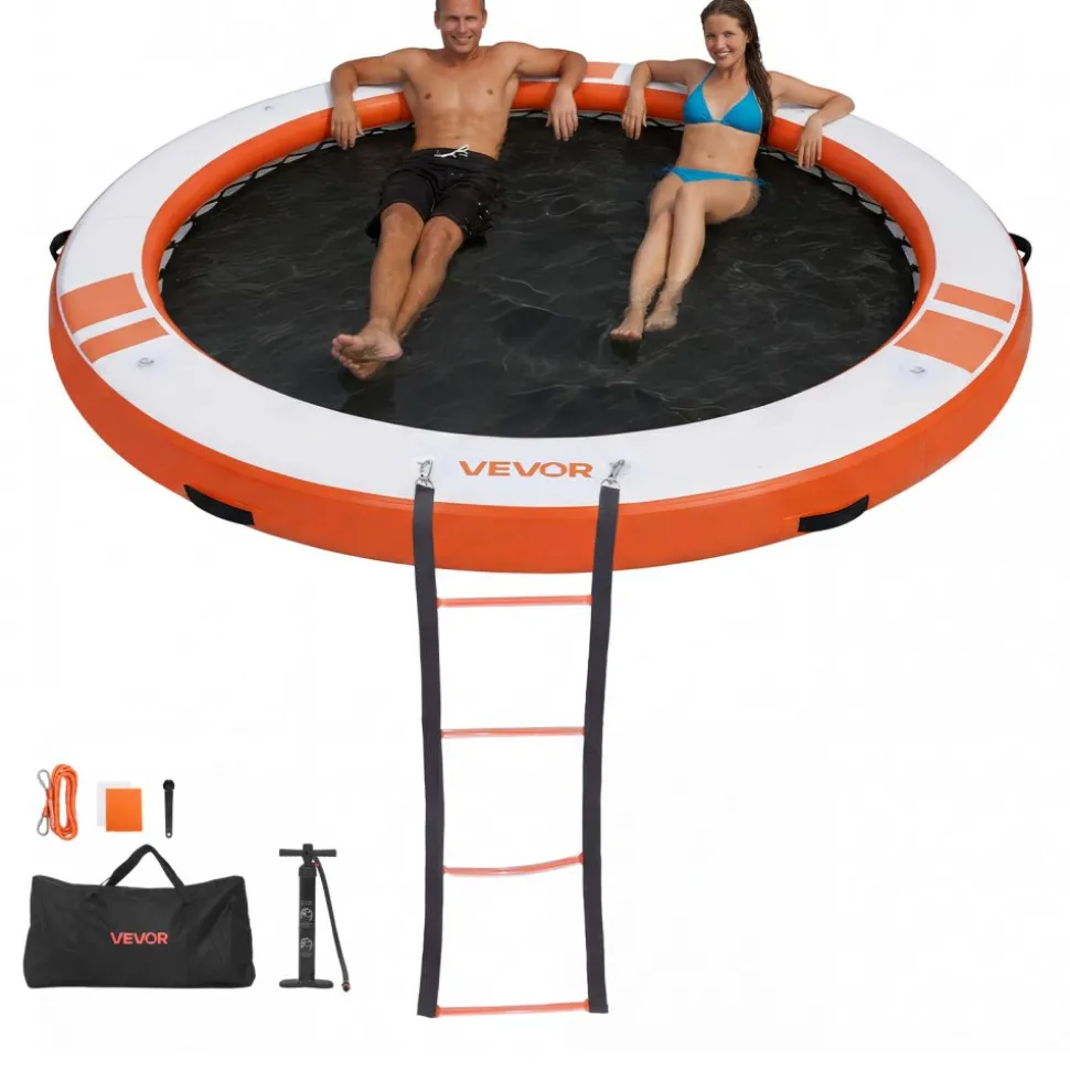 VEVOR Inflatable Floating Dock, 10 FT Inflatable Dock Platform, Non-Slip Water Air Mat with Portable Carrying Bag & Detachable Ladder, Floating Water Platform Island Raft for Pool Beach Ocean, Orange