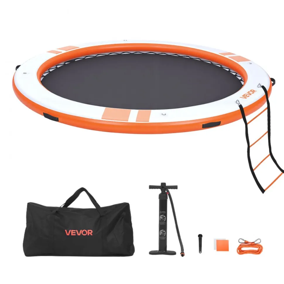 VEVOR Inflatable Floating Dock, 10 FT Inflatable Dock Platform, Non-Slip Water Air Mat with Portable Carrying Bag & Detachable Ladder, Floating Water Platform Island Raft for Pool Beach Ocean, Orange