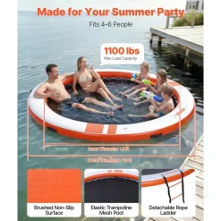 VEVOR Inflatable Floating Dock, 10 FT Inflatable Dock Platform, Non-Slip Water Air Mat with Portable Carrying Bag & Detachable Ladder, Floating Water Platform Island Raft for Pool Beach Ocean, Orange