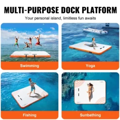 VEVOR Inflatable Floating Dock, 10 x 10FT Inflatable Dock Platform, Non-Slip Water Floating Dock Mat with Portable Carrying Bag & Detachable Ladder, Floating Platform Island Raft for Pool Beach Ocean
