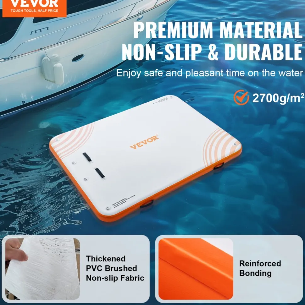 VEVOR Inflatable Floating Dock, 10 x 10FT Inflatable Dock Platform, Non-Slip Water Floating Dock Mat with Portable Carrying Bag & Detachable Ladder, Floating Platform Island Raft for Pool Beach Ocean