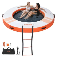 VEVOR Inflatable Floating Dock, 8 FT Inflatable Dock Platform, Non-Slip Water Air Mat with Portable Carrying Bag and Detachable Ladder, Floating Water Platform Island Raft for Pool Beach Ocean, Orange