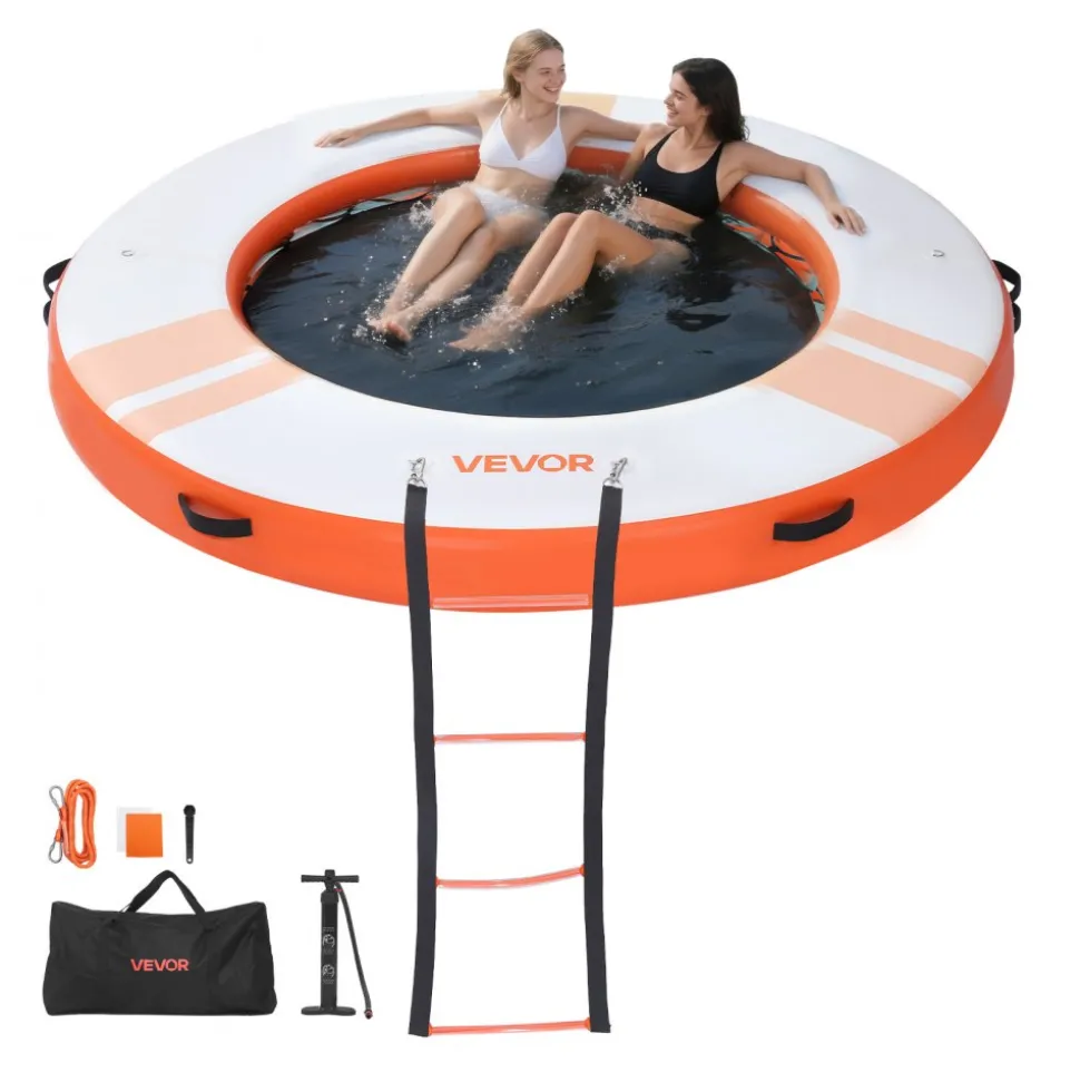 VEVOR Inflatable Floating Dock, 8 FT Inflatable Dock Platform, Non-Slip Water Air Mat with Portable Carrying Bag and Detachable Ladder, Floating Water Platform Island Raft for Pool Beach Ocean, Orange