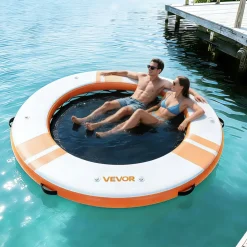 VEVOR Inflatable Floating Dock, 8 FT Inflatable Dock Platform, Non-Slip Water Air Mat with Portable Carrying Bag and Detachable Ladder, Floating Water Platform Island Raft for Pool Beach Ocean, Orange