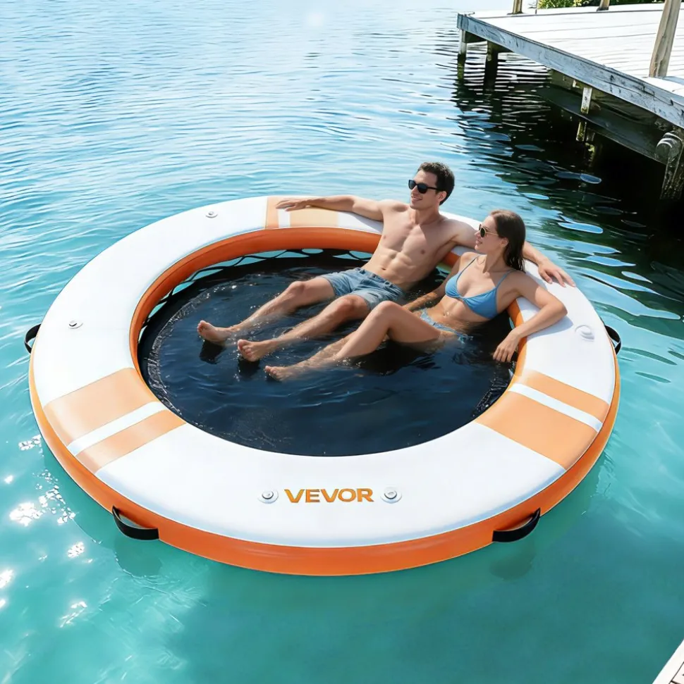 VEVOR Inflatable Floating Dock, 8 FT Inflatable Dock Platform, Non-Slip Water Air Mat with Portable Carrying Bag and Detachable Ladder, Floating Water Platform Island Raft for Pool Beach Ocean, Orange