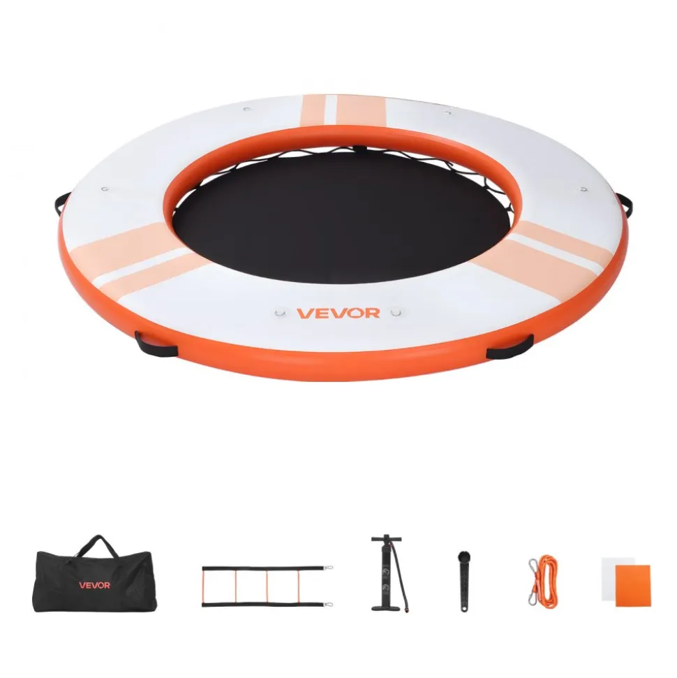 VEVOR Inflatable Floating Dock, 8 FT Inflatable Dock Platform, Non-Slip Water Air Mat with Portable Carrying Bag and Detachable Ladder, Floating Water Platform Island Raft for Pool Beach Ocean, Orange