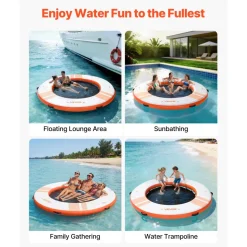 VEVOR Inflatable Floating Dock, 8 FT Inflatable Dock Platform, Non-Slip Water Air Mat with Portable Carrying Bag and Detachable Ladder, Floating Water Platform Island Raft for Pool Beach Ocean, Orange