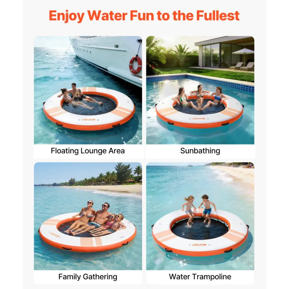 VEVOR Inflatable Floating Dock, 8 FT Inflatable Dock Platform, Non-Slip Water Air Mat with Portable Carrying Bag and Detachable Ladder, Floating Water Platform Island Raft for Pool Beach Ocean, Orange
