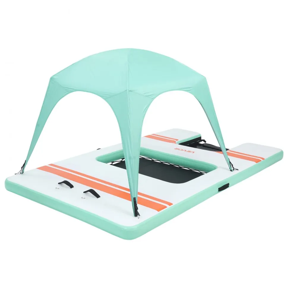 VEVOR Inflatable Floating Dock, 10 x 6 FT Inflatable Dock Platform, Non-Slip Water Air Mat with Portable Carrying Bag and Detachable Ladder, Floating Water Platform Island Raft for Pool Beach Ocean