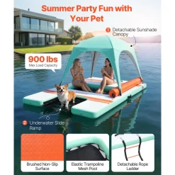 VEVOR Inflatable Floating Dock, 10 x 6 FT Inflatable Dock Platform, Non-Slip Water Air Mat with Portable Carrying Bag and Detachable Ladder, Floating Water Platform Island Raft for Pool Beach Ocean
