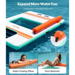 VEVOR Inflatable Floating Dock, 10 x 6 FT Inflatable Dock Platform, Non-Slip Water Air Mat with Portable Carrying Bag and Detachable Ladder, Floating Water Platform Island Raft for Pool Beach Ocean