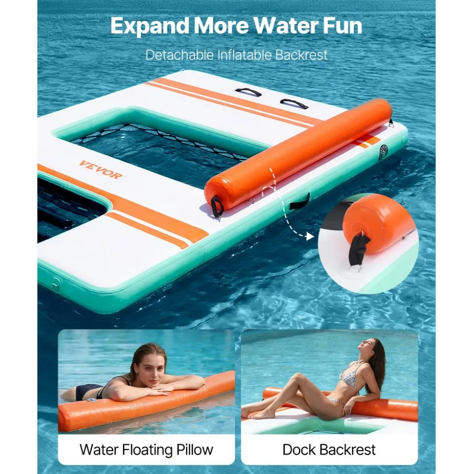 VEVOR Inflatable Floating Dock, 10 x 6 FT Inflatable Dock Platform, Non-Slip Water Air Mat with Portable Carrying Bag and Detachable Ladder, Floating Water Platform Island Raft for Pool Beach Ocean