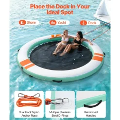 VEVOR Inflatable Floating Dock, 12 FT Round Inflatable Dock Platform, Non-Slip Water Air Mat with Portable Carrying Bag and Detachable Ladder, Floating Water Platform Island Raft for Pool Beach Ocean