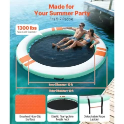 VEVOR Inflatable Floating Dock, 12 FT Round Inflatable Dock Platform, Non-Slip Water Air Mat with Portable Carrying Bag and Detachable Ladder, Floating Water Platform Island Raft for Pool Beach Ocean
