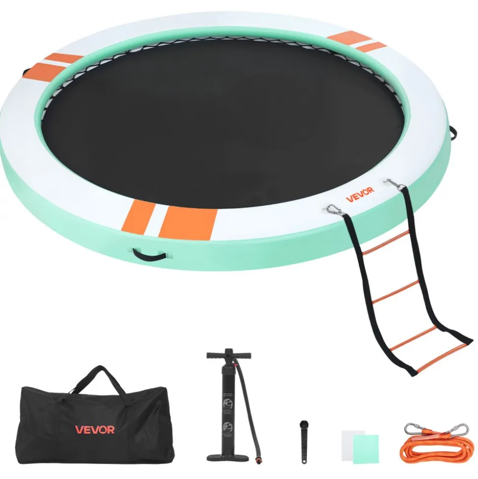 VEVOR Inflatable Floating Dock, 12 FT Round Inflatable Dock Platform, Non-Slip Water Air Mat with Portable Carrying Bag and Detachable Ladder, Floating Water Platform Island Raft for Pool Beach Ocean