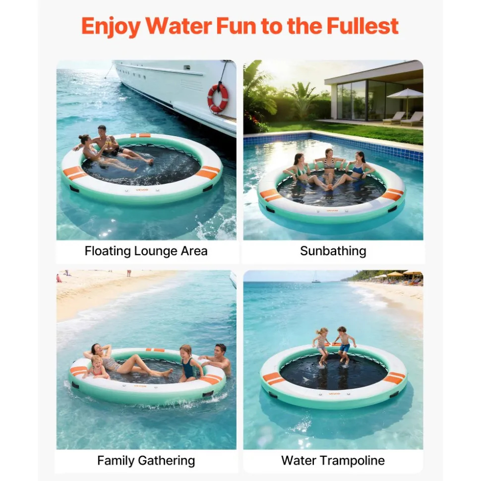 VEVOR Inflatable Floating Dock, 12 FT Round Inflatable Dock Platform, Non-Slip Water Air Mat with Portable Carrying Bag and Detachable Ladder, Floating Water Platform Island Raft for Pool Beach Ocean
