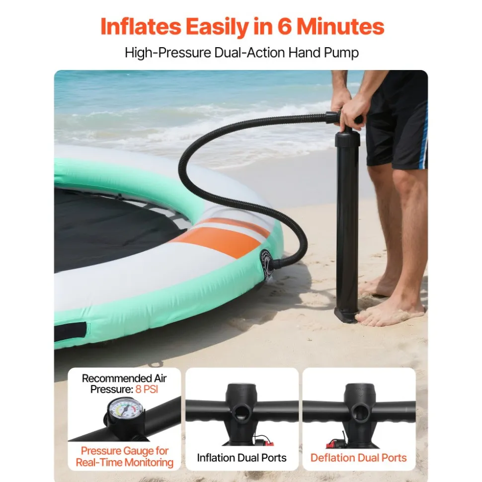 VEVOR Inflatable Floating Dock, 12 FT Round Inflatable Dock Platform, Non-Slip Water Air Mat with Portable Carrying Bag and Detachable Ladder, Floating Water Platform Island Raft for Pool Beach Ocean