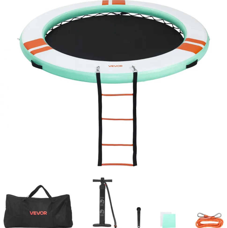 VEVOR Inflatable Floating Dock, 12 FT Round Inflatable Dock Platform, Non-Slip Water Air Mat with Portable Carrying Bag and Detachable Ladder, Floating Water Platform Island Raft for Pool Beach Ocean