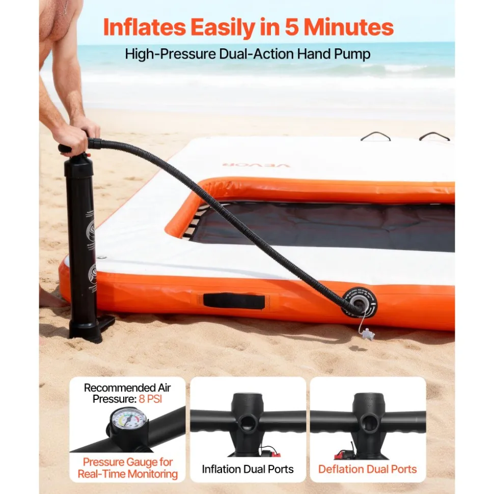 VEVOR Inflatable Floating Dock, 8 x 5FT Inflatable Dock Platform, Non-Slip Water Floating Dock Mat with Portable Carrying Bag & Detachable Ladder, Floating Platform Island Raft for Pool Beach Ocean