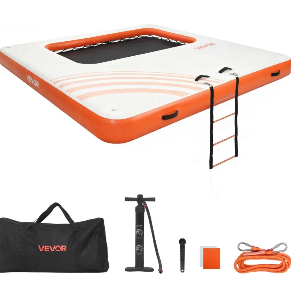 VEVOR Inflatable Floating Dock, 8 x 5FT Inflatable Dock Platform, Non-Slip Water Floating Dock Mat with Portable Carrying Bag & Detachable Ladder, Floating Platform Island Raft for Pool Beach Ocean