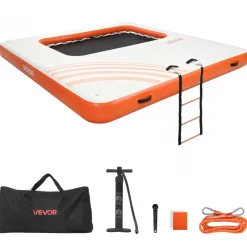 VEVOR Inflatable Floating Dock, 8 x 5FT Inflatable Dock Platform, Non-Slip Water Floating Dock Mat with Portable Carrying Bag & Detachable Ladder, Floating Platform Island Raft for Pool Beach Ocean