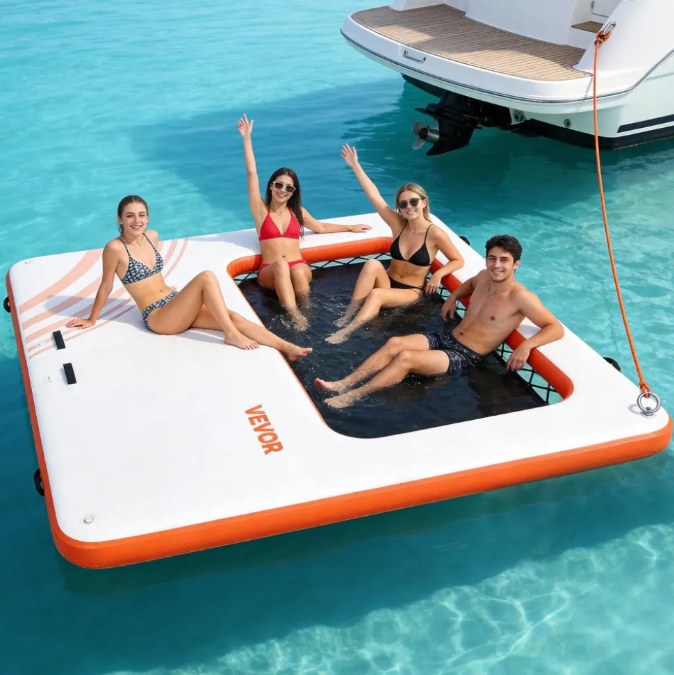 VEVOR Inflatable Floating Dock, 8 x 5FT Inflatable Dock Platform, Non-Slip Water Floating Dock Mat with Portable Carrying Bag & Detachable Ladder, Floating Platform Island Raft for Pool Beach Ocean