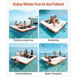VEVOR Inflatable Floating Dock, 8 x 5FT Inflatable Dock Platform, Non-Slip Water Floating Dock Mat with Portable Carrying Bag & Detachable Ladder, Floating Platform Island Raft for Pool Beach Ocean