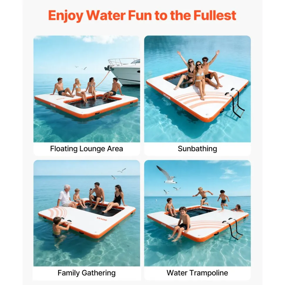 VEVOR Inflatable Floating Dock, 8 x 5FT Inflatable Dock Platform, Non-Slip Water Floating Dock Mat with Portable Carrying Bag & Detachable Ladder, Floating Platform Island Raft for Pool Beach Ocean