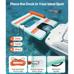 VEVOR Inflatable Floating Dock, 8 x 6 FT Inflatable Dock Platform, Non-Slip Water Air Mat with Portable Carrying Bag and Detachable Ladder, Floating Water Platform Island Raft for Pool Beach Ocean