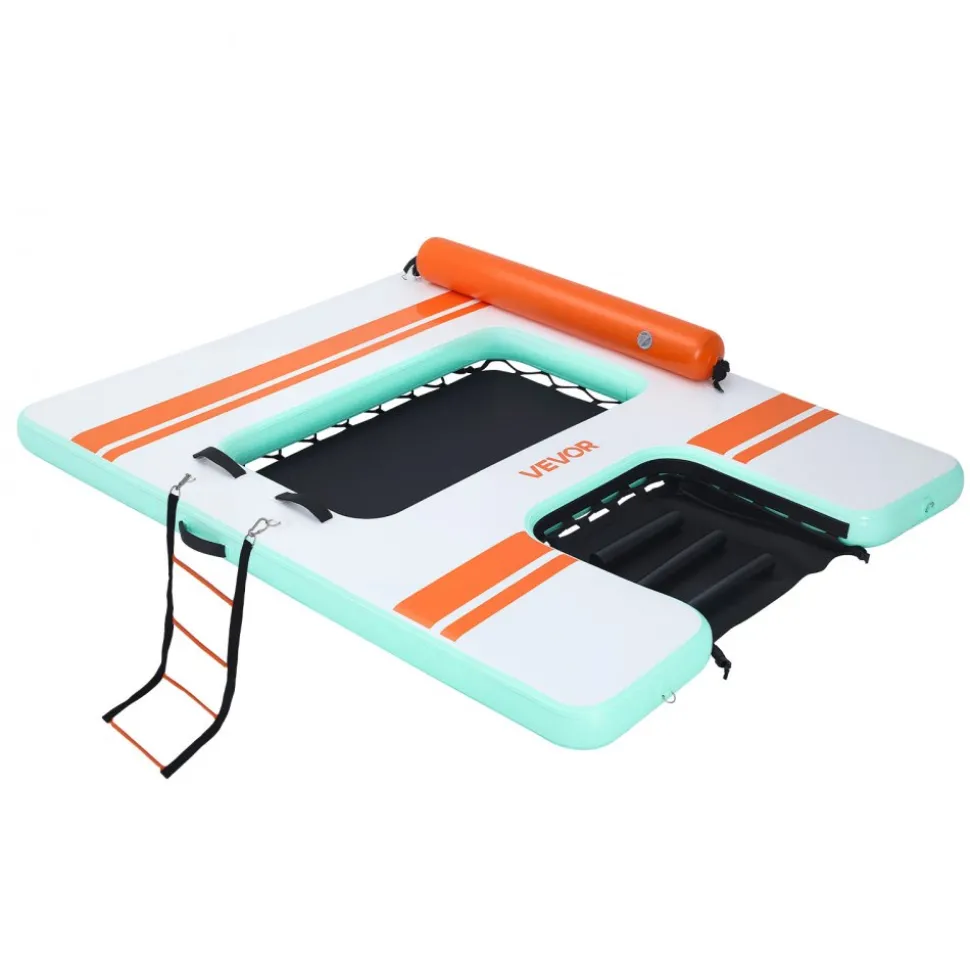 VEVOR Inflatable Floating Dock, 8 x 6 FT Inflatable Dock Platform, Non-Slip Water Air Mat with Portable Carrying Bag and Detachable Ladder, Floating Water Platform Island Raft for Pool Beach Ocean