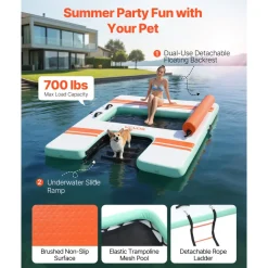 VEVOR Inflatable Floating Dock, 8 x 6 FT Inflatable Dock Platform, Non-Slip Water Air Mat with Portable Carrying Bag and Detachable Ladder, Floating Water Platform Island Raft for Pool Beach Ocean