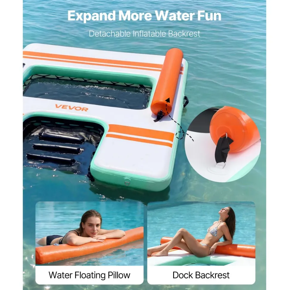 VEVOR Inflatable Floating Dock, 8 x 6 FT Inflatable Dock Platform, Non-Slip Water Air Mat with Portable Carrying Bag and Detachable Ladder, Floating Water Platform Island Raft for Pool Beach Ocean