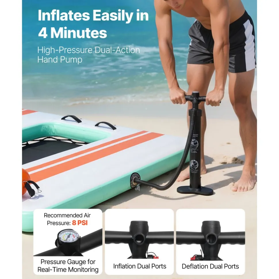 VEVOR Inflatable Floating Dock, 8 x 6 FT Inflatable Dock Platform, Non-Slip Water Air Mat with Portable Carrying Bag and Detachable Ladder, Floating Water Platform Island Raft for Pool Beach Ocean