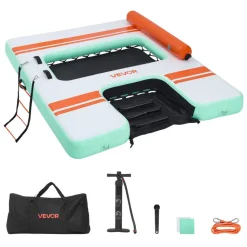 VEVOR Inflatable Floating Dock, 8 x 6 FT Inflatable Dock Platform, Non-Slip Water Air Mat with Portable Carrying Bag and Detachable Ladder, Floating Water Platform Island Raft for Pool Beach Ocean