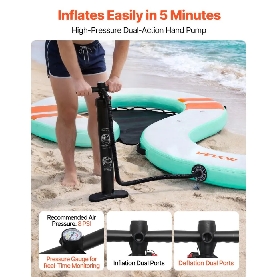 VEVOR Inflatable Floating Dock, 15 x 6 FT Inflatable Dock Platform, Non-Slip Water Air Mat with Portable Carrying Bag and Detachable Ladder, Floating Water Platform Island Raft for Pool Beach Ocean