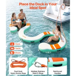 VEVOR Inflatable Floating Dock, 15 x 6 FT Inflatable Dock Platform, Non-Slip Water Air Mat with Portable Carrying Bag and Detachable Ladder, Floating Water Platform Island Raft for Pool Beach Ocean