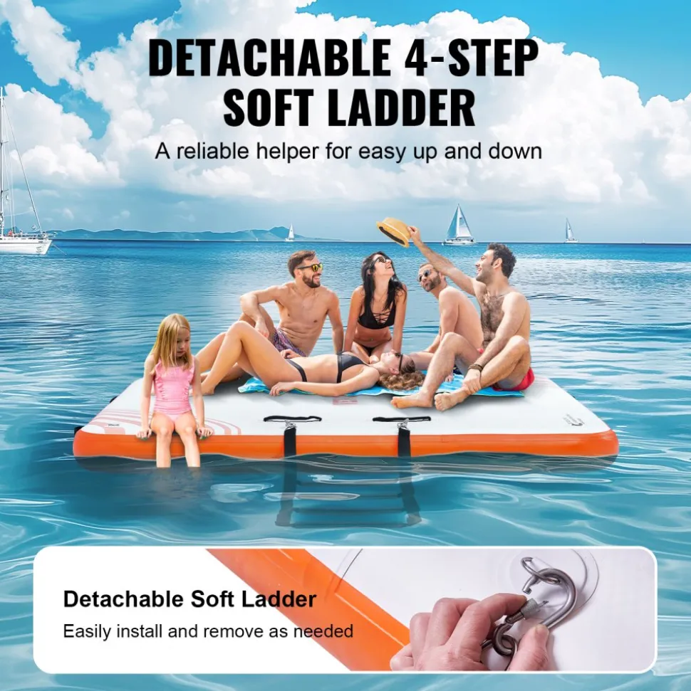VEVOR Inflatable Floating Dock, 10 x 8FT Inflatable Dock Platform, Non-Slip Water Floating Dock Mat with Detachable Ladder & Portable Carrying Bag, Floating Platform Island Raft for Ocean Pool Beach