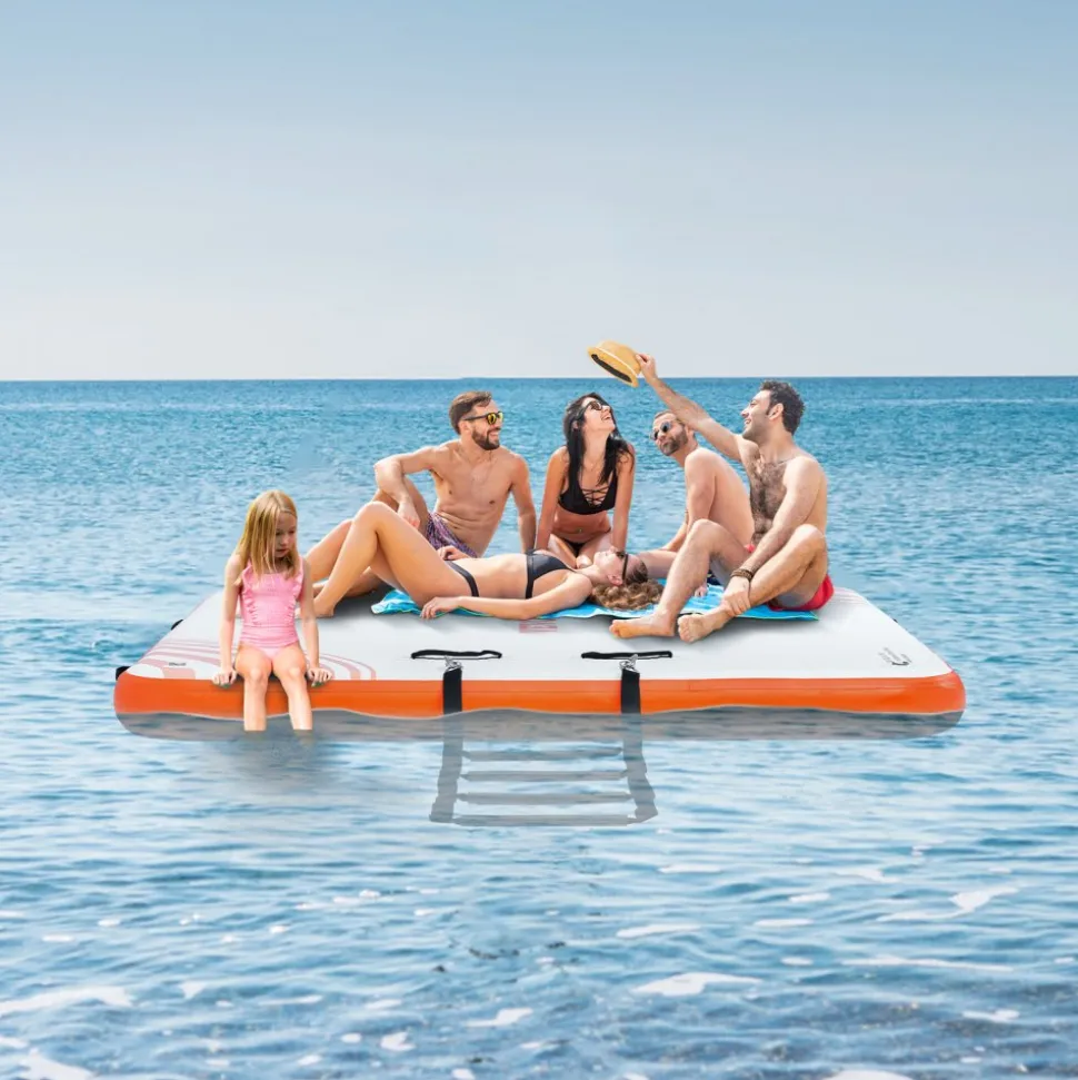 VEVOR Inflatable Floating Dock, 10 x 8FT Inflatable Dock Platform, Non-Slip Water Floating Dock Mat with Detachable Ladder & Portable Carrying Bag, Floating Platform Island Raft for Ocean Pool Beach