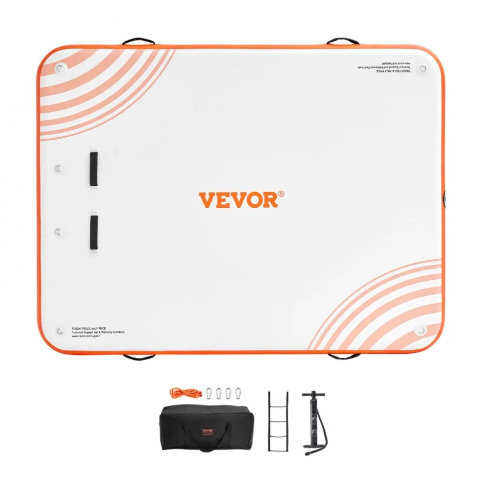 VEVOR Inflatable Floating Dock, 10 x 8FT Inflatable Dock Platform, Non-Slip Water Floating Dock Mat with Detachable Ladder & Portable Carrying Bag, Floating Platform Island Raft for Ocean Pool Beach