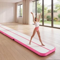 VEVOR Inflatable Gymnastics Air Mat 20 ft Training Mats w/ Electric Pump, 4 inches Thick Sturdy Tumble Track, Tumbling Mat for Home Use/Gym/Outdoor/Yoga/Cheerleading/Beach/Park/Water, Pink