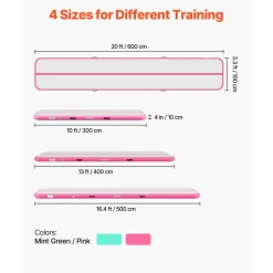 VEVOR Inflatable Gymnastics Air Mat 20 ft Training Mats w/ Electric Pump, 4 inches Thick Sturdy Tumble Track, Tumbling Mat for Home Use/Gym/Outdoor/Yoga/Cheerleading/Beach/Park/Water, Pink