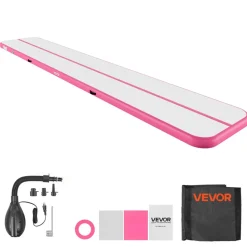 VEVOR Inflatable Gymnastics Air Mat 20 ft Training Mats w/ Electric Pump, 4 inches Thick Sturdy Tumble Track, Tumbling Mat for Home Use/Gym/Outdoor/Yoga/Cheerleading/Beach/Park/Water, Pink
