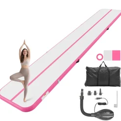 VEVOR Inflatable Gymnastics Air Mat 20 ft Training Mats w/ Electric Pump, 4 inches Thick Sturdy Tumble Track, Tumbling Mat for Home Use/Gym/Outdoor/Yoga/Cheerleading/Beach/Park/Water, Pink