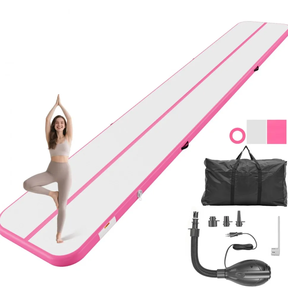 VEVOR Inflatable Gymnastics Air Mat 20 ft Training Mats w/ Electric Pump, 4 inches Thick Sturdy Tumble Track, Tumbling Mat for Home Use/Gym/Outdoor/Yoga/Cheerleading/Beach/Park/Water, Pink