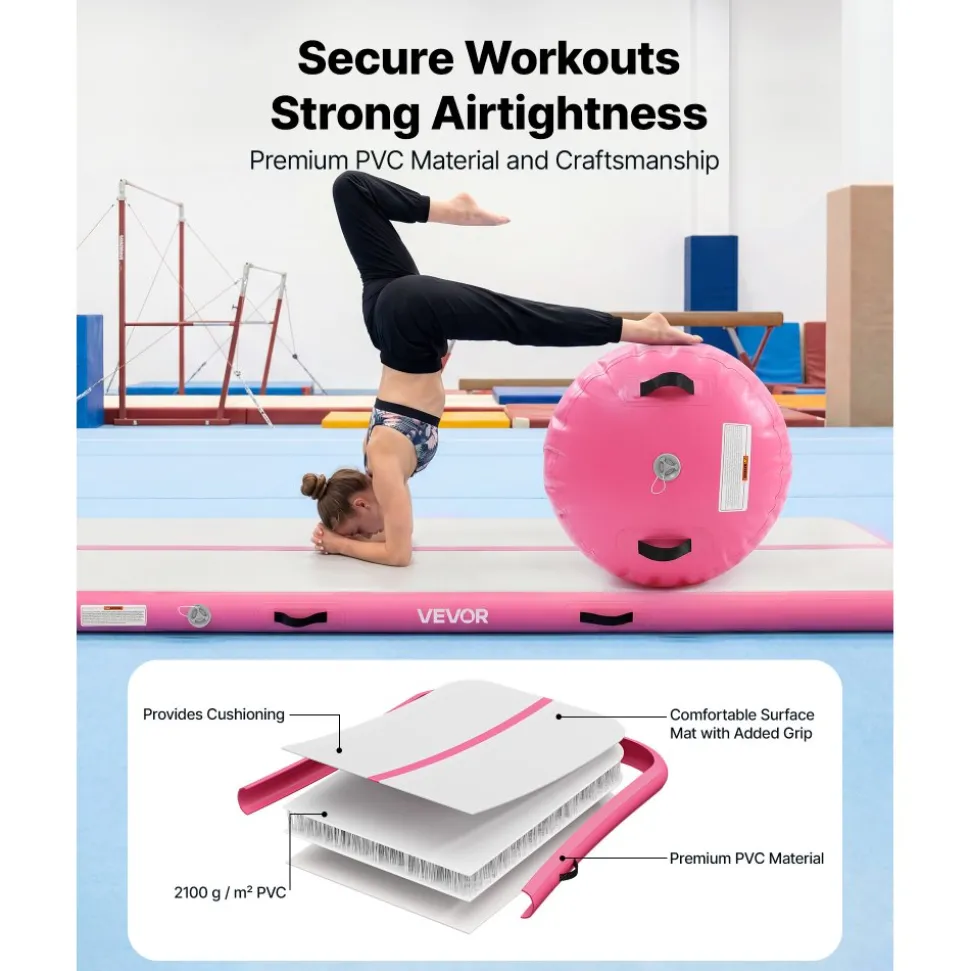 VEVOR Inflatable Gymnastics Air Mat 13 ft Training Mats w/ Electric Pump, 4 inches Thick Sturdy Tumble Track, Tumbling Mat for Home Use/Gym/Outdoor/Yoga/Cheerleading/Beach/Park/Water, Mint Green