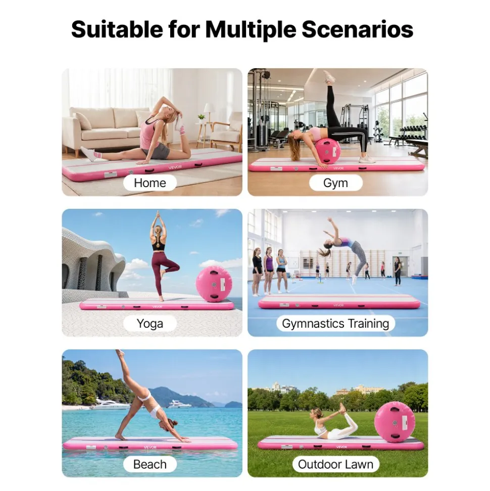 VEVOR Inflatable Gymnastics Air Mat 13 ft Training Mats w/ Electric Pump, 4 inches Thick Sturdy Tumble Track, Tumbling Mat for Home Use/Gym/Outdoor/Yoga/Cheerleading/Beach/Park/Water, Mint Green