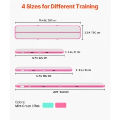 VEVOR Inflatable Gymnastics Air Mat 10 ft Training Mats w/ Electric Pump, 4 inches Thick Sturdy Tumble Track, Tumbling Mat for Home Use/Gym/Outdoor/Yoga/Cheerleading/Beach/Park/Water, Mint Green
