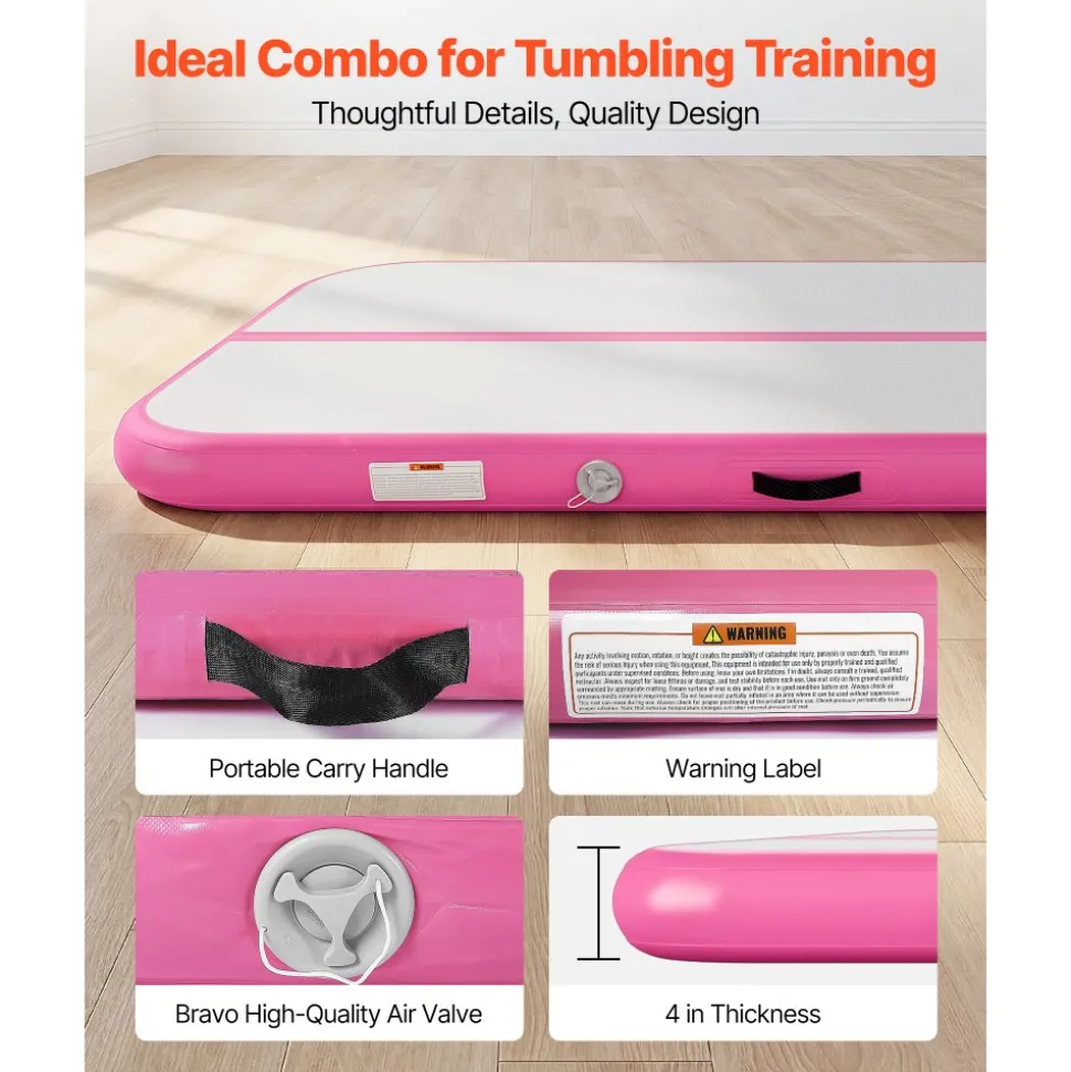 VEVOR Inflatable Gymnastics Air Mat Set, 2 PCS Tumbling Mat, Tumble Track with Electric Pump, Air Roller Barrel Gymnastics Equipment, Training Mats for Home Use/Gym/Yoga/Cheerleading/Beach/Park/Water