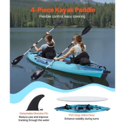 VEVOR Inflatable Kayak, 2-Person Inflatable Recreational Kayak 700LBS Capacity, Leak & Puncture-Resistant with Padded Seat, PVC Drop-Stitch Floor, 2 Paddles, Hand Pump & Carry Bag for Fishing Camping